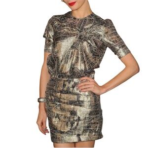Isabel Marant pour H&M Metallic Silk Chiffon Dress Size 10